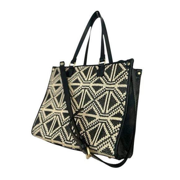 Patricia Nash Black‎ & Tan Tuareg Woven Ava Medium Leather Crossbody Tote - Picture 2 of 12